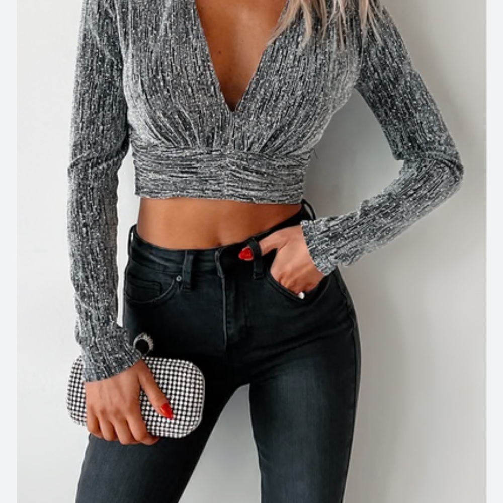 NanaMacs Shimmering Silver Long Sleeve Blouse